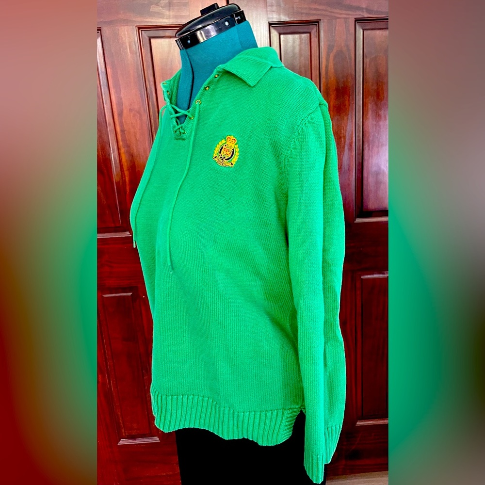 Lauren Ralph Lauren Green 100% Cotton Vintage Logo Sweater, size M.